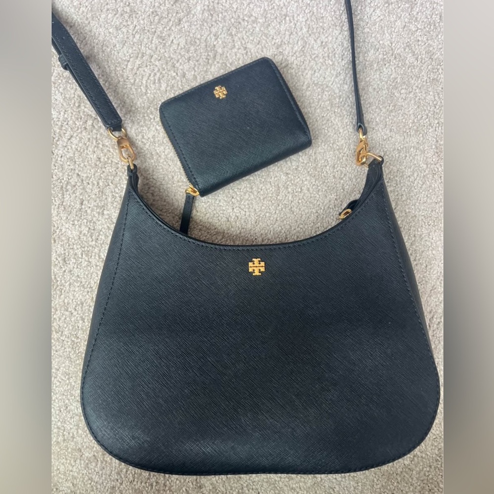 Tory Burch Black Shoulder Crossbody Bag with Matching Wallet